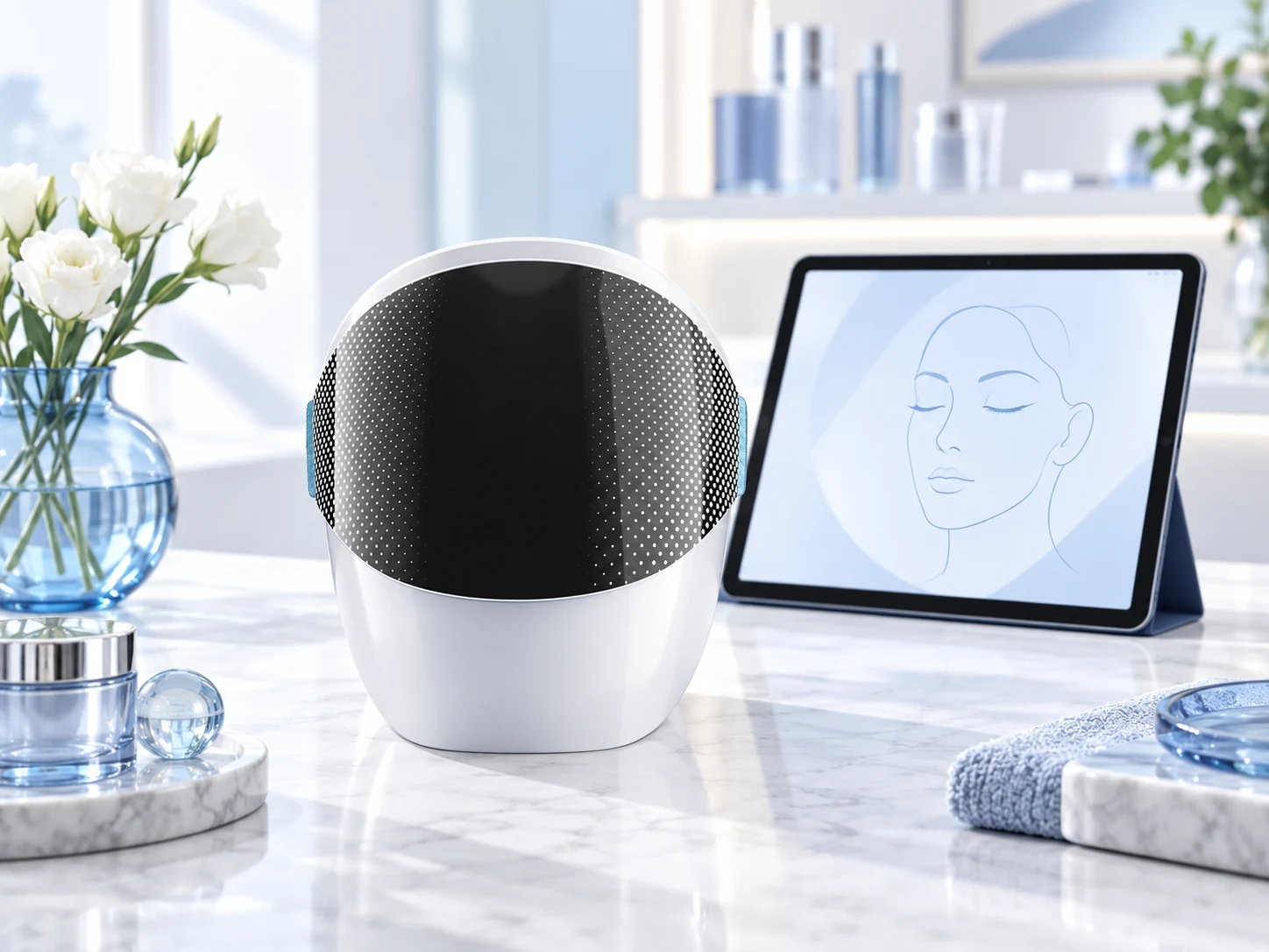 AI editorial still life featuring BINZIM beauty devices — ai-beauty-retail