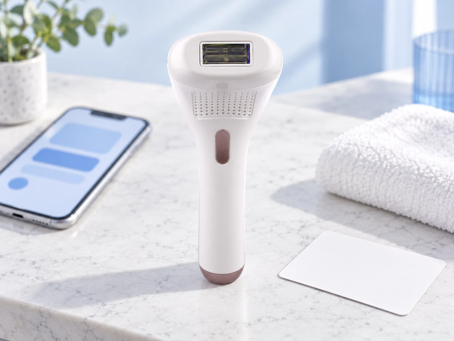 AI editorial still life featuring BINZIM beauty devices — ipl-guidance